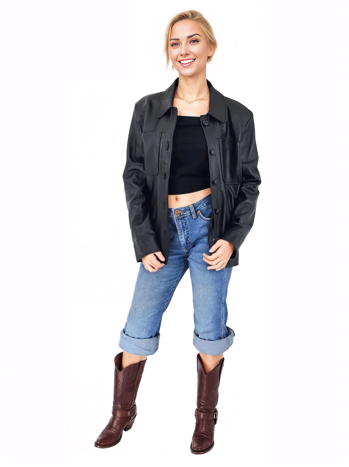 Handcrafted Oversized Women's Sheepskin Leather Jacket – Classic Black, Stylish & Versatile - Tenku Designs