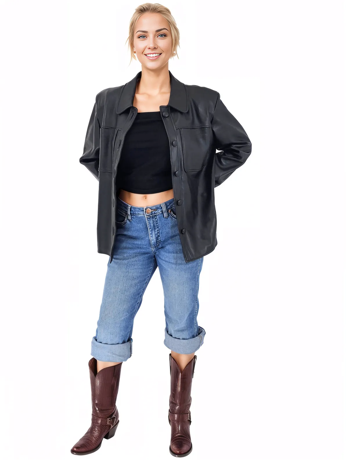 Handcrafted Oversized Women's Sheepskin Leather Jacket – Classic Black, Stylish & Versatile - Tenku Designs