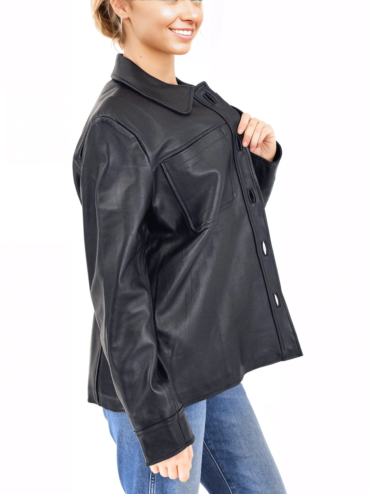 Handcrafted Oversized Women's Sheepskin Leather Jacket – Classic Black, Stylish & Versatile - Tenku Designs