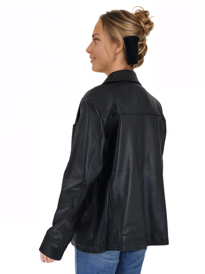 Handcrafted Oversized Women's Sheepskin Leather Jacket – Classic Black, Stylish & Versatile - Tenku Designs