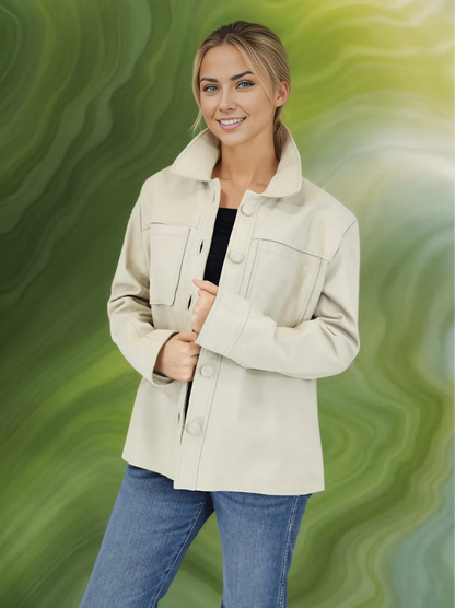 Handcrafted Oversized Women's Sheepskin Leather Jacket – Stylish & Versatile Bone - Tenku Designs