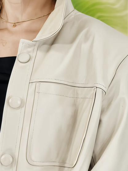 Handcrafted Oversized Women's Sheepskin Leather Jacket – Stylish & Versatile Bone - Tenku Designs