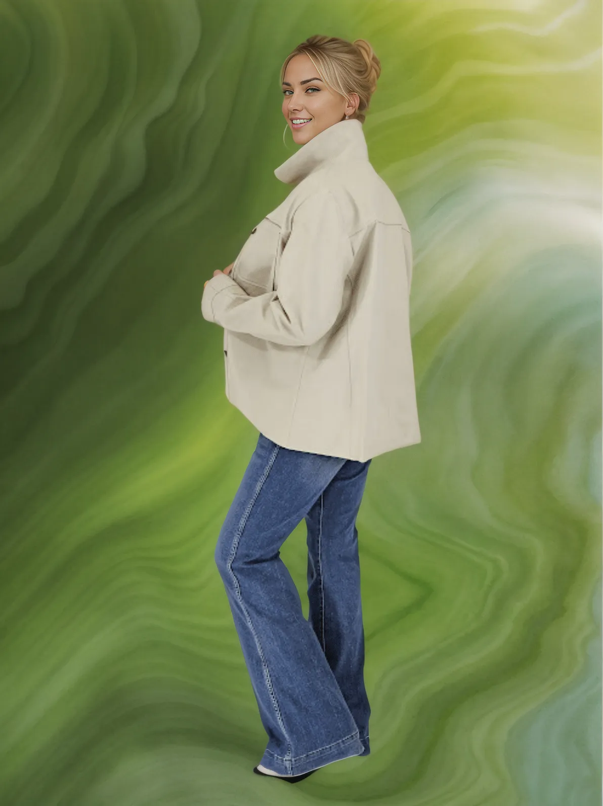 Handcrafted Oversized Women's Sheepskin Leather Jacket – Stylish & Versatile Bone - Tenku Designs