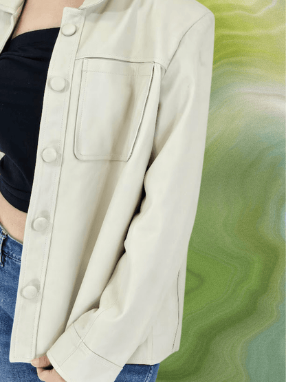 Handcrafted Oversized Women's Sheepskin Leather Jacket – Stylish & Versatile Bone - Tenku Designs