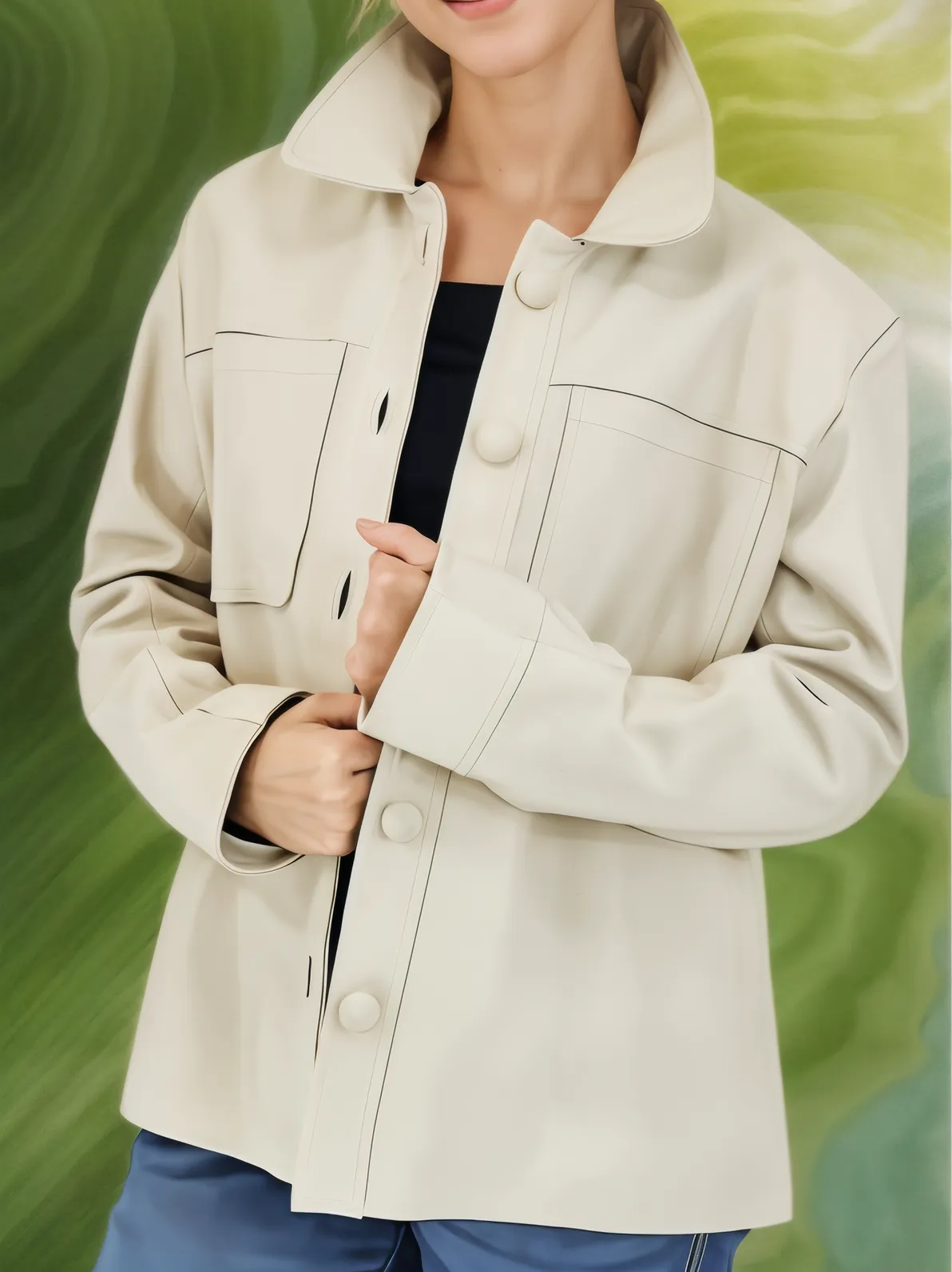 Handcrafted Oversized Women's Sheepskin Leather Jacket – Stylish & Versatile Bone - Tenku Designs
