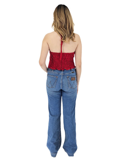 Handcrafted Red Halter Top with Mexican Embroidered Chest – 100% Cotton, Artisan - Made - Tenku Designs