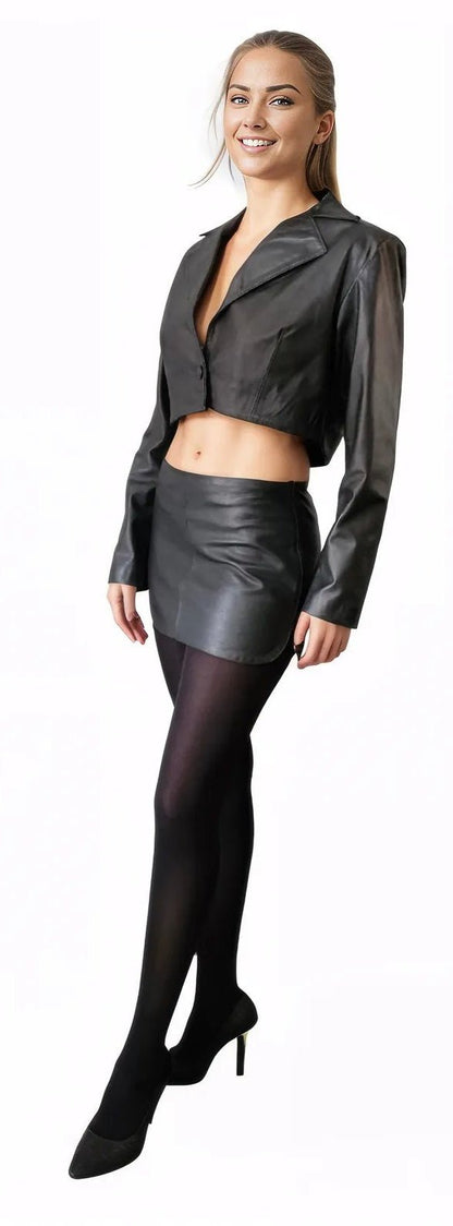 Handcrafted Women's Sheepskin Leather Biker Jacket – Cropped Black - Tenku Designs