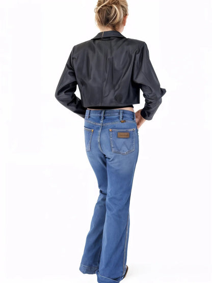 Handcrafted Women's Sheepskin Leather Biker Jacket – Cropped Black - Tenku Designs