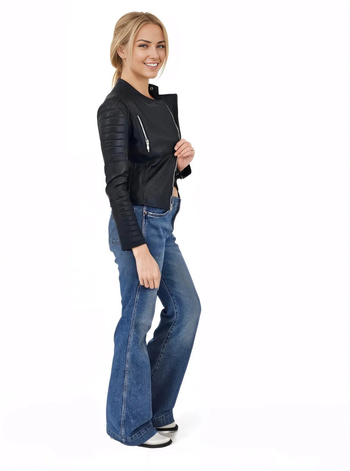 Handcrafted Women's Sheepskin Leather Biker Jacket – Premium Biker Style Black - Tenku Designs