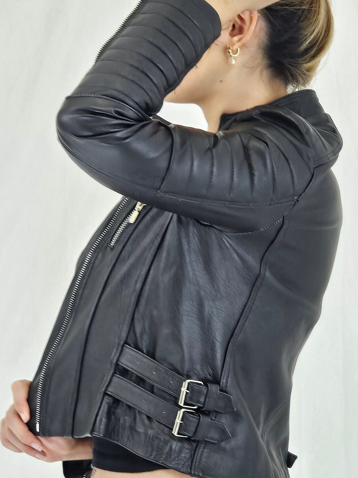 Handcrafted Women's Sheepskin Leather Biker Jacket – Premium Biker Style Black - Tenku Designs