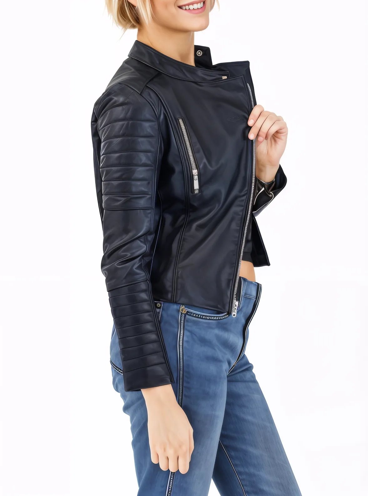 Handcrafted Women's Sheepskin Leather Biker Jacket – Premium Biker Style Black - Tenku Designs