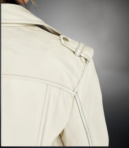 Handcrafted Women's Sheepskin Leather Biker Jacket – Premium Biker Style Bone - Tenku Designs