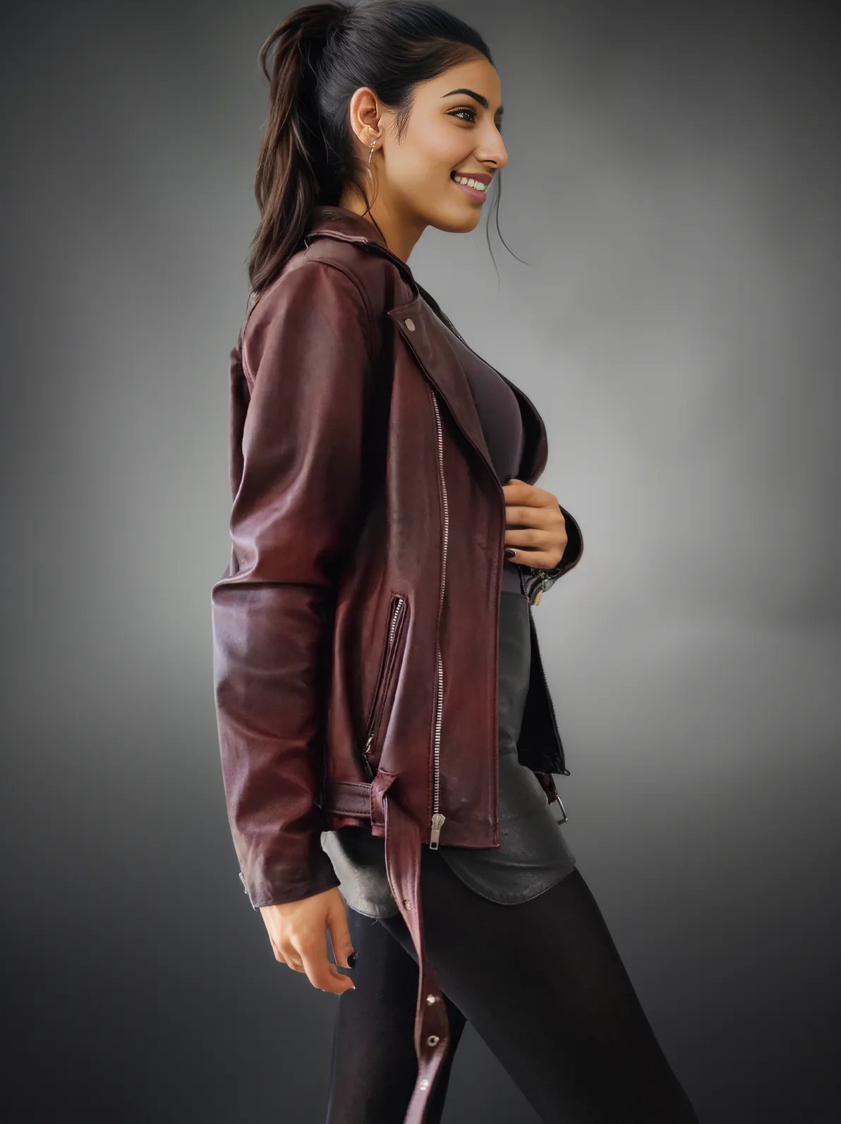 Handcrafted Women's Sheepskin Leather Biker Jacket – Premium Biker Style Burgundy - Tenku Designs
