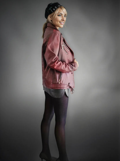 Handcrafted Women's Sheepskin Leather Biker Jacket – Premium Biker Style Burgundy - Tenku Designs