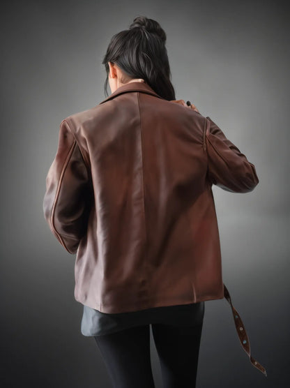 Handcrafted Women's Sheepskin Leather Biker Jacket – Premium Biker Style Burgundy - Tenku Designs