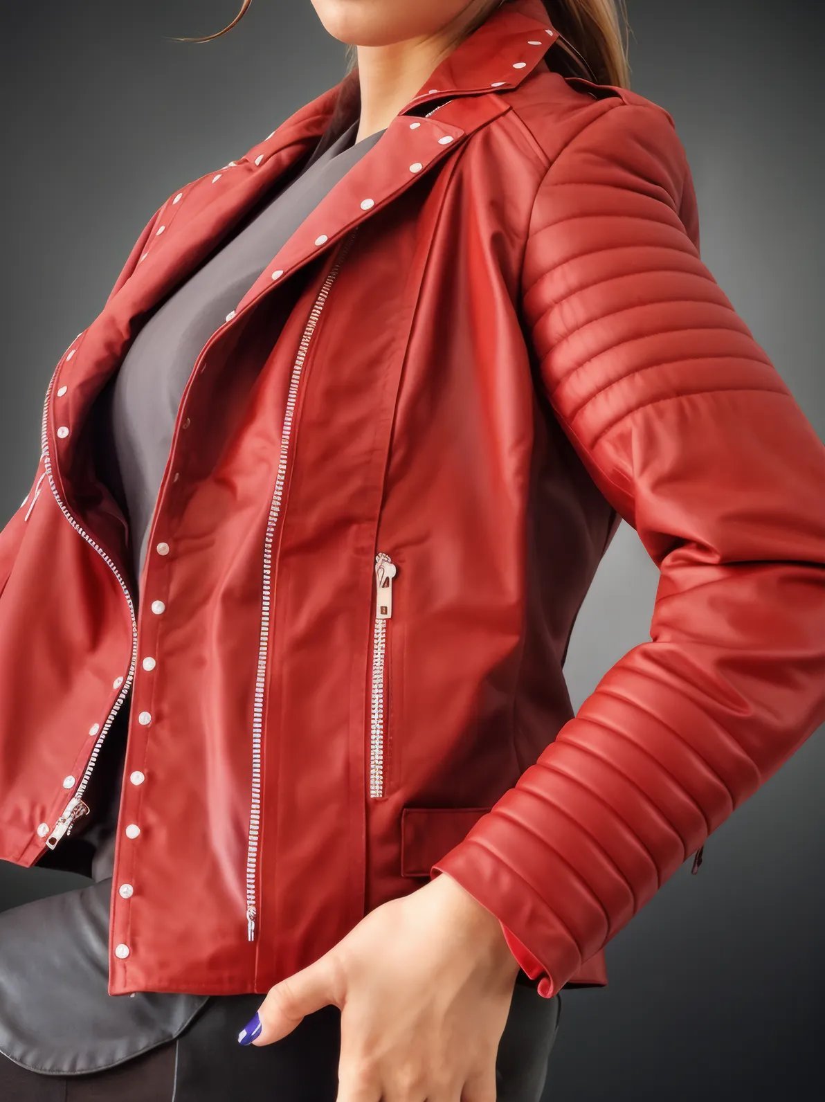 Handcrafted Women's Sheepskin Leather Biker Jacket – Premium Biker Style Red - Tenku Designs