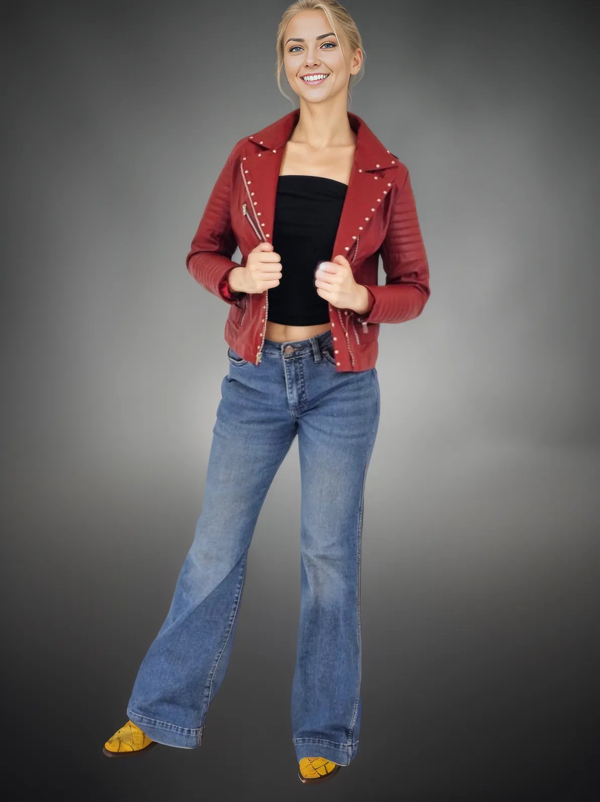 Handcrafted Women's Sheepskin Leather Biker Jacket – Premium Biker Style Red - Tenku Designs