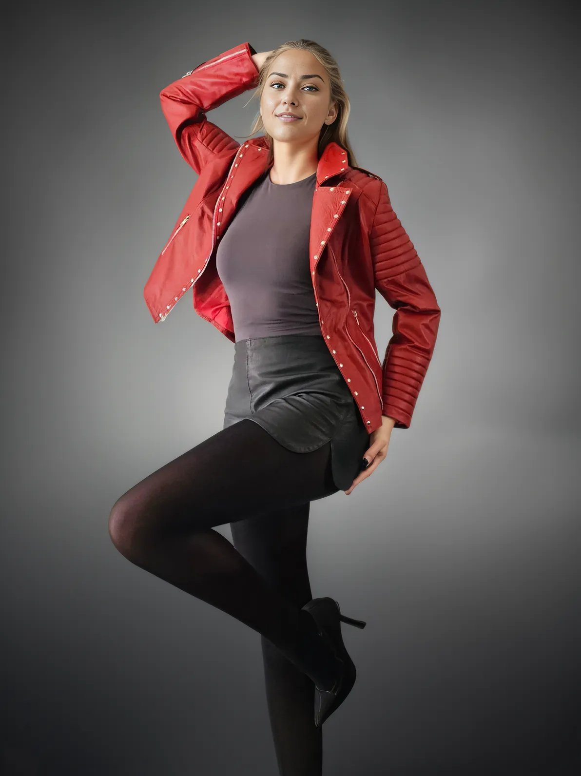 Handcrafted Women's Sheepskin Leather Biker Jacket – Premium Biker Style Red - Tenku Designs