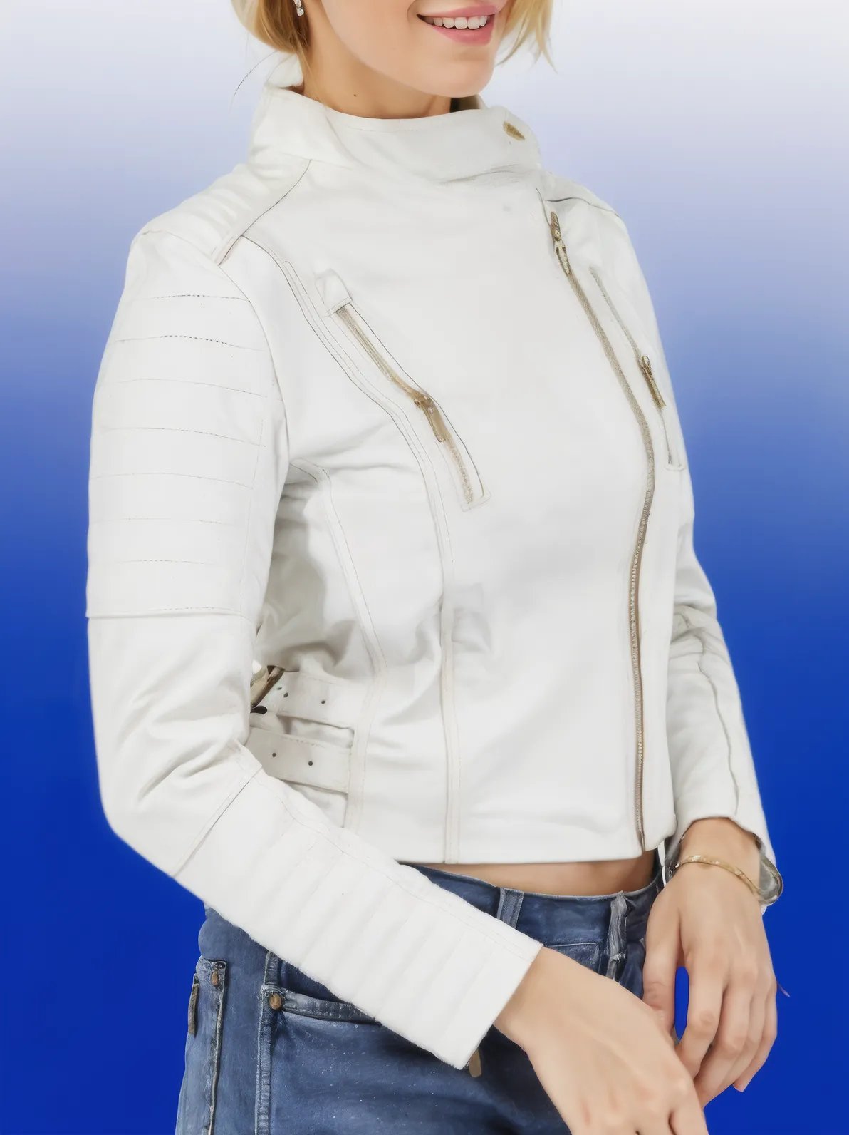 Handcrafted Women's Sheepskin Leather Biker Jacket – Premium Biker Style White - Tenku Designs