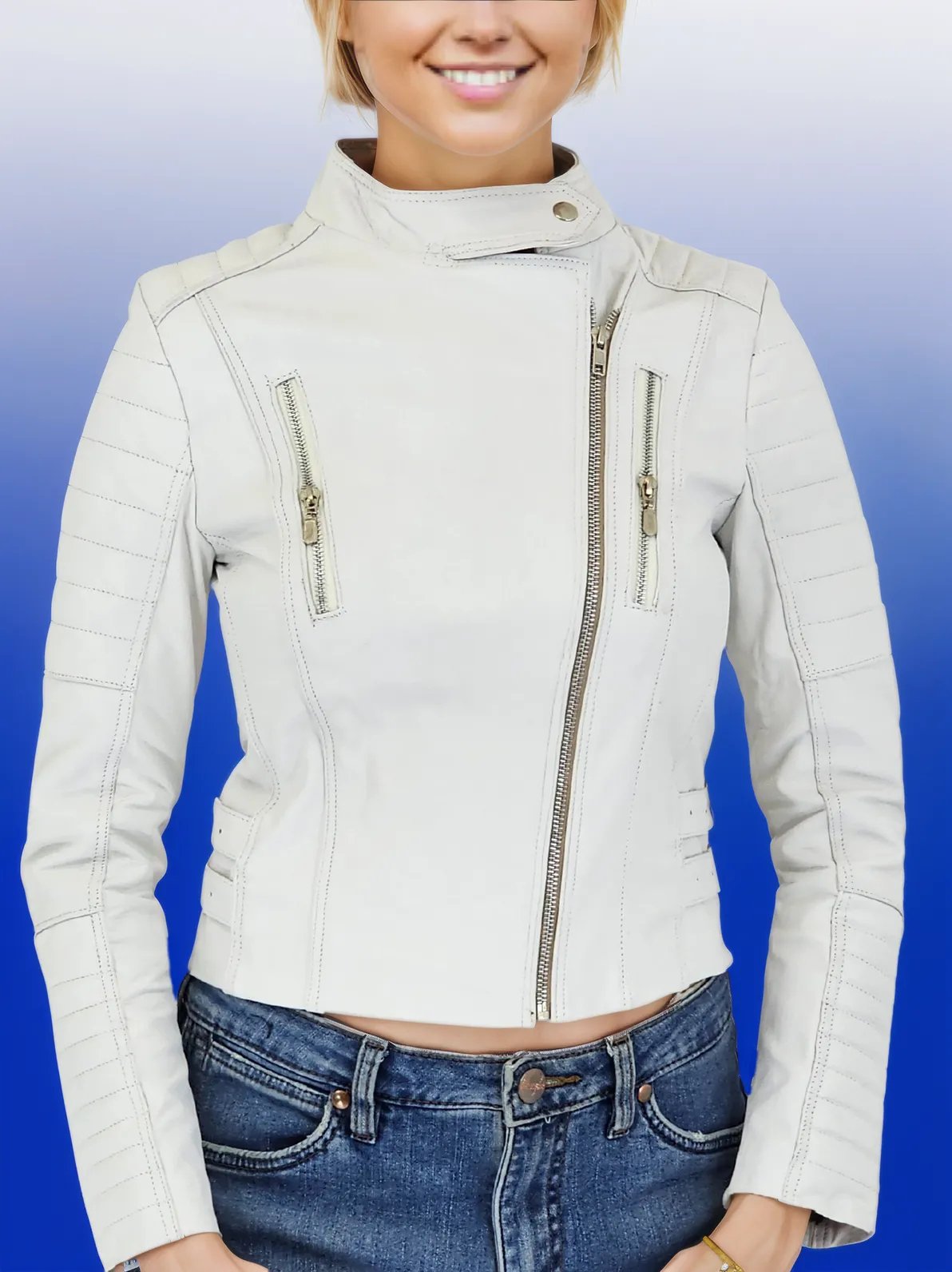 Handcrafted Women's Sheepskin Leather Biker Jacket – Premium Biker Style White - Tenku Designs