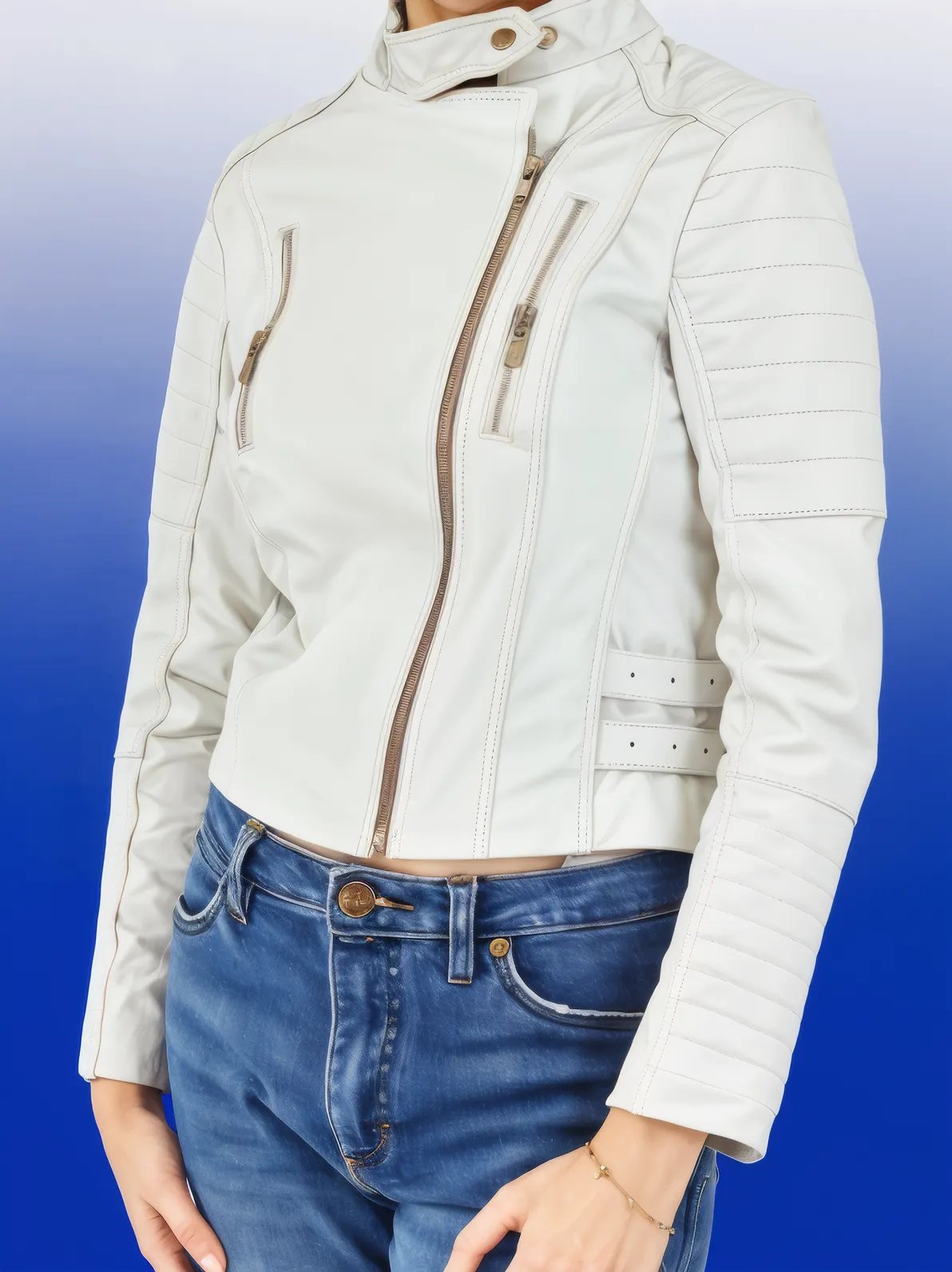 Handcrafted Women's Sheepskin Leather Biker Jacket – Premium Biker Style White - Tenku Designs