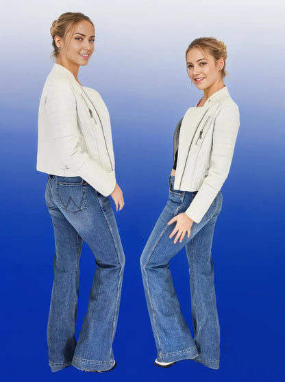 Handcrafted Women's Sheepskin Leather Biker Jacket – Premium Biker Style White - Tenku Designs