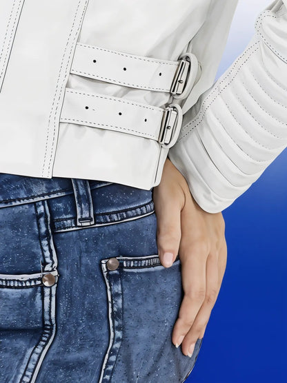 Handcrafted Women's Sheepskin Leather Biker Jacket – Premium Biker Style White - Tenku Designs