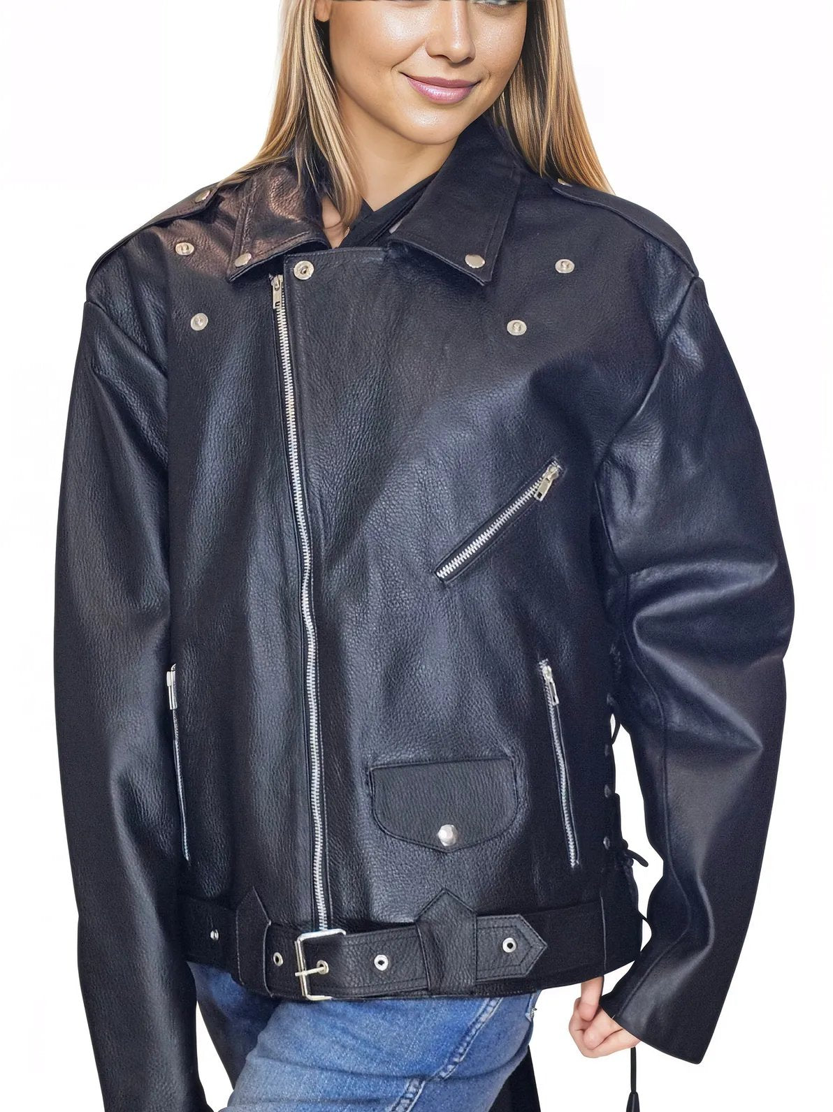 Handcrafted Women's Sheepskin Leather Biker Jacket – Premium Style Black - Tenku Designs