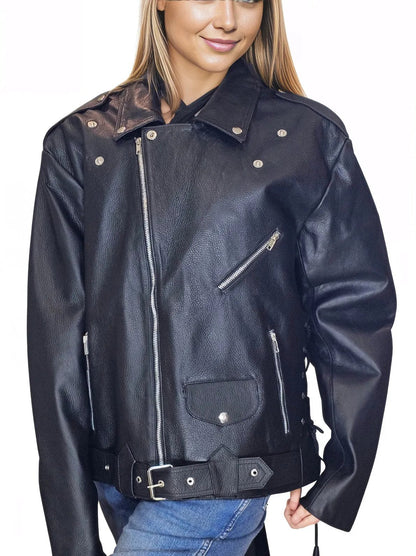 Handcrafted Women's Sheepskin Leather Biker Jacket – Premium Style Black - Tenku Designs