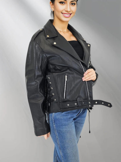 Handcrafted Women's Sheepskin Leather Biker Jacket – Premium Style Black - Tenku Designs