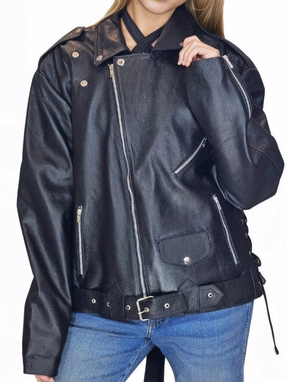 Handcrafted Women's Sheepskin Leather Biker Jacket – Premium Style Black - Tenku Designs