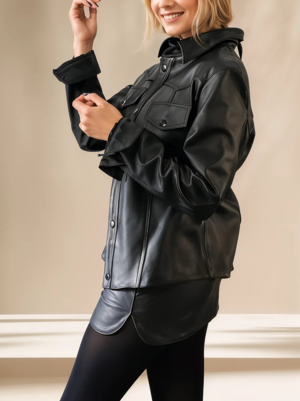 Handcrafted Women's Sheepskin Leather Shirt – Western - Style Black Button - Up - Tenku Designs
