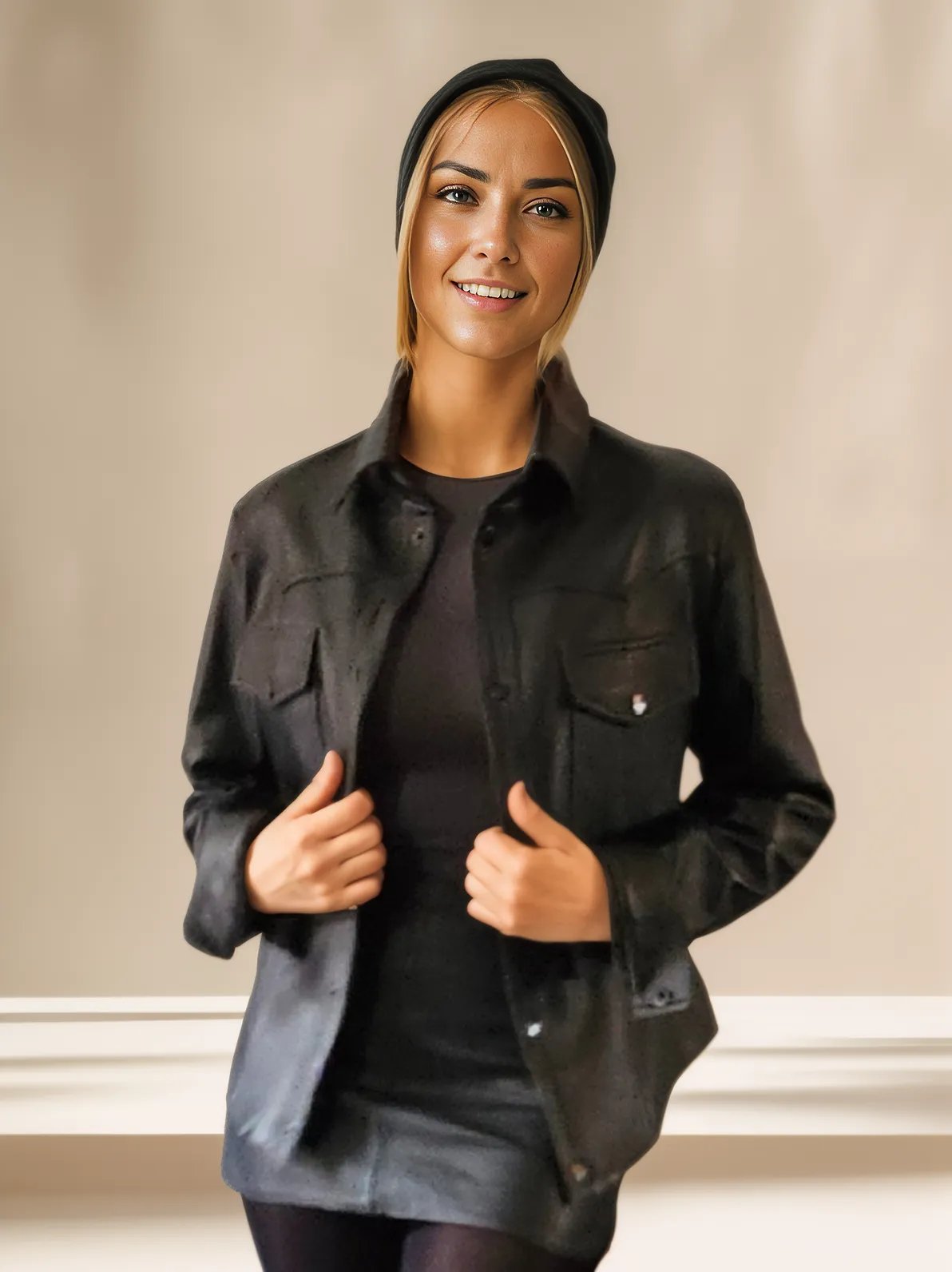 Handcrafted Women's Sheepskin Leather Shirt – Western - Style Black Button - Up - Tenku Designs
