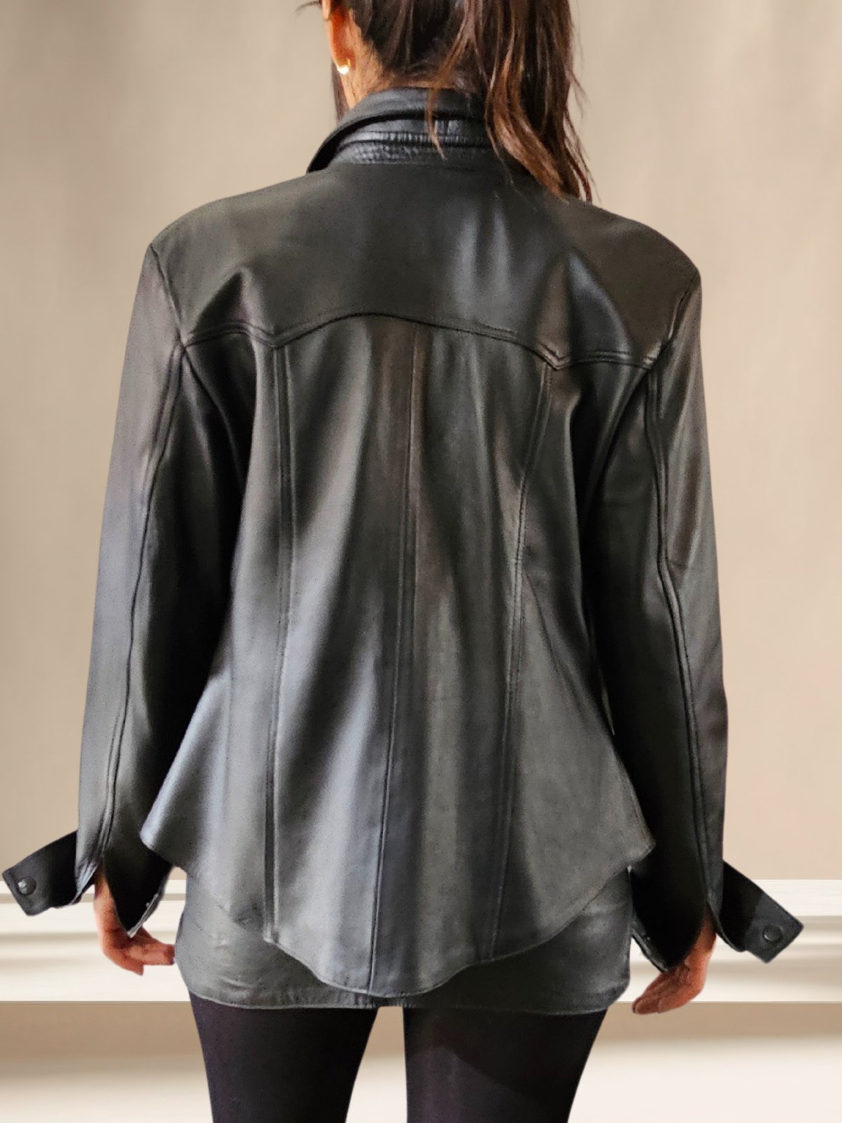 Handcrafted Women's Sheepskin Leather Shirt – Western - Style Black Button - Up - Tenku Designs
