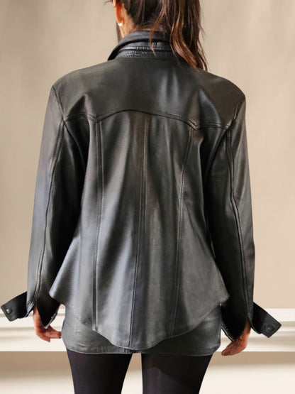 Handcrafted Women's Sheepskin Leather Shirt – Western - Style Black Button - Up - Tenku Designs