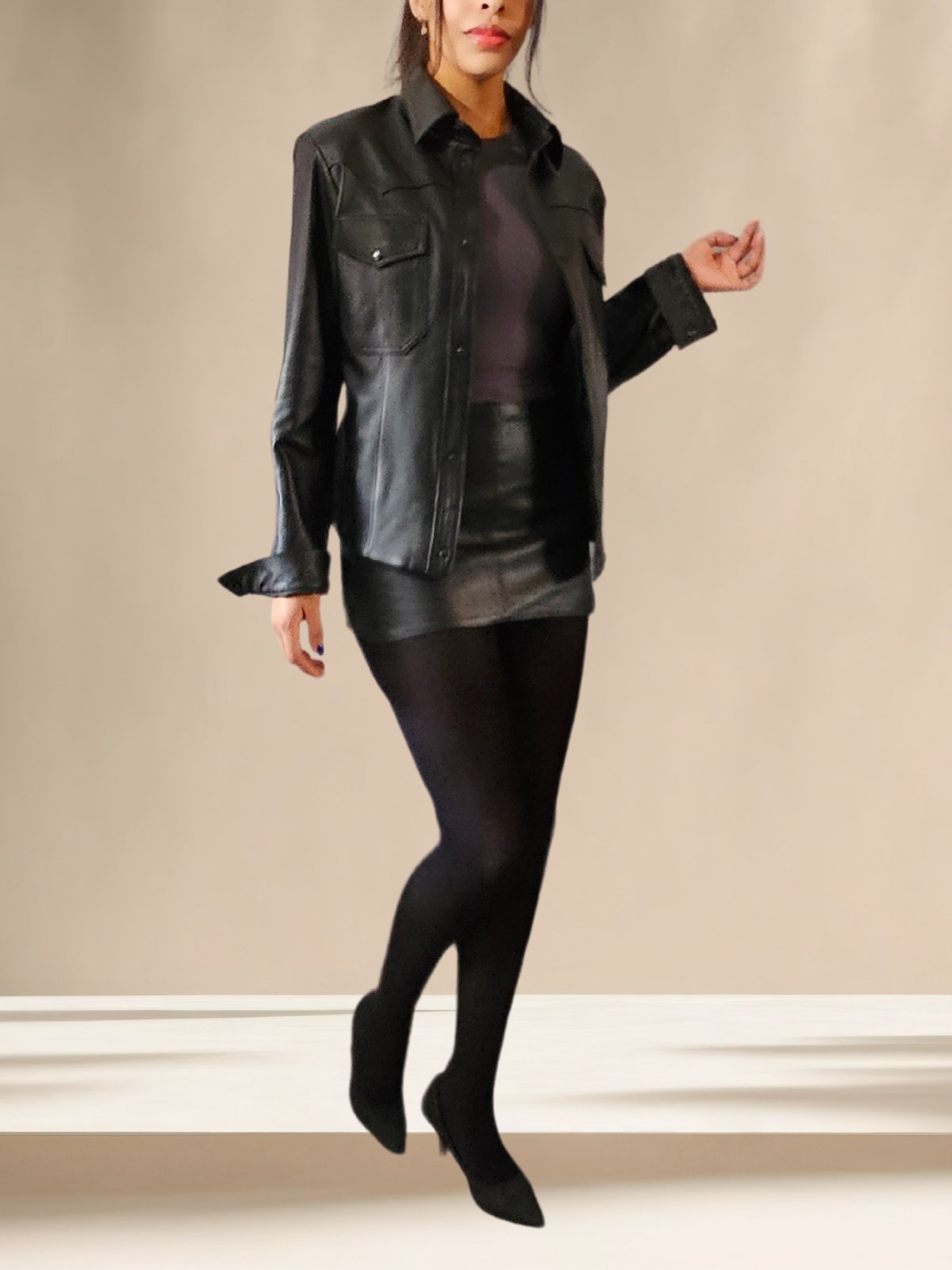 Handcrafted Women's Sheepskin Leather Shirt – Western - Style Black Button - Up - Tenku Designs