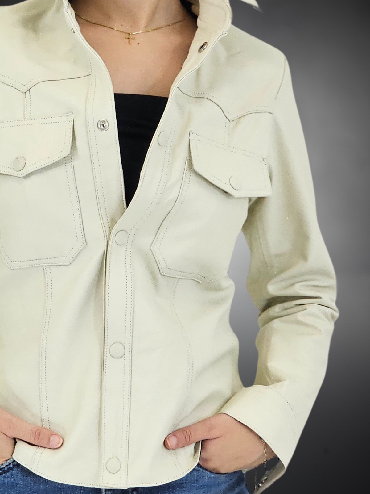 Handcrafted Women's Sheepskin Leather Shirt – Western - Style Bone Button - Up - Tenku Designs