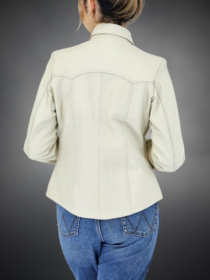 Handcrafted Women's Sheepskin Leather Shirt – Western - Style Bone Button - Up - Tenku Designs