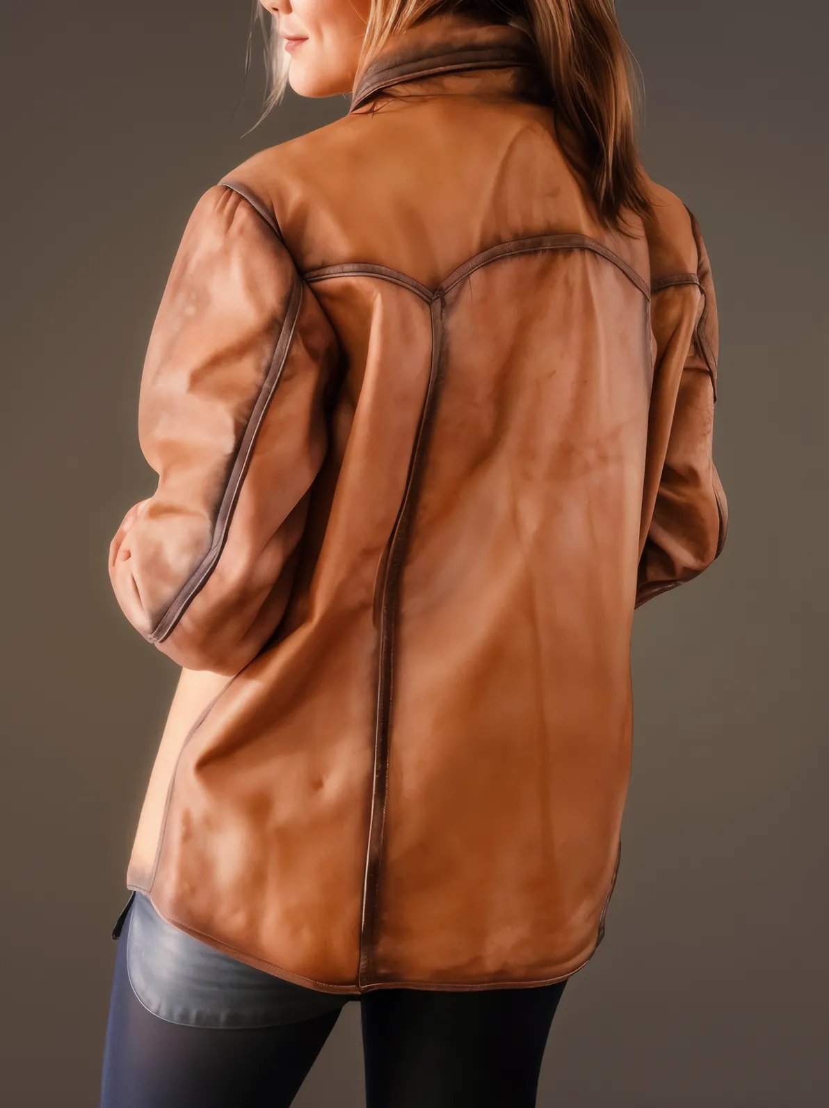 Handcrafted Women's Sheepskin Leather Shirt – Western - Style Vintage Honey Button - Up - Tenku Designs