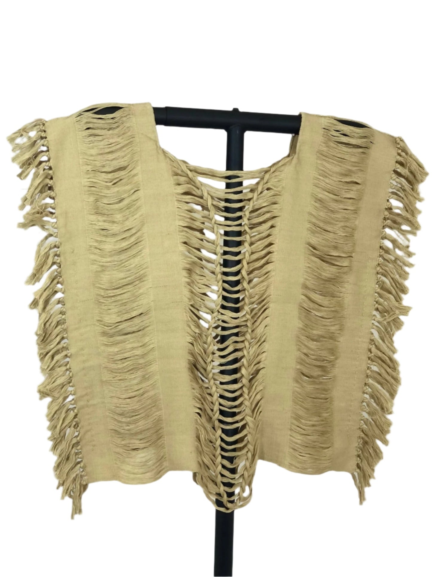 Handwoven Frayed Edge Cotton Top – Artisan Backstrap Loom Blouse | Chic Style Khaki - Tenku Designs