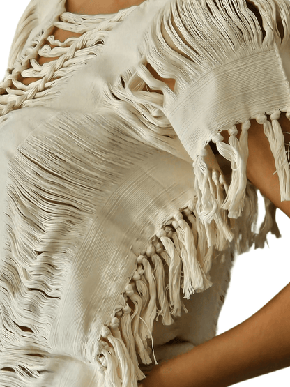 Handwoven Frayed Edge Cotton Top – Artisan Backstrap Loom Blouse | Chic Style Raw Off - White - Tenku Designs