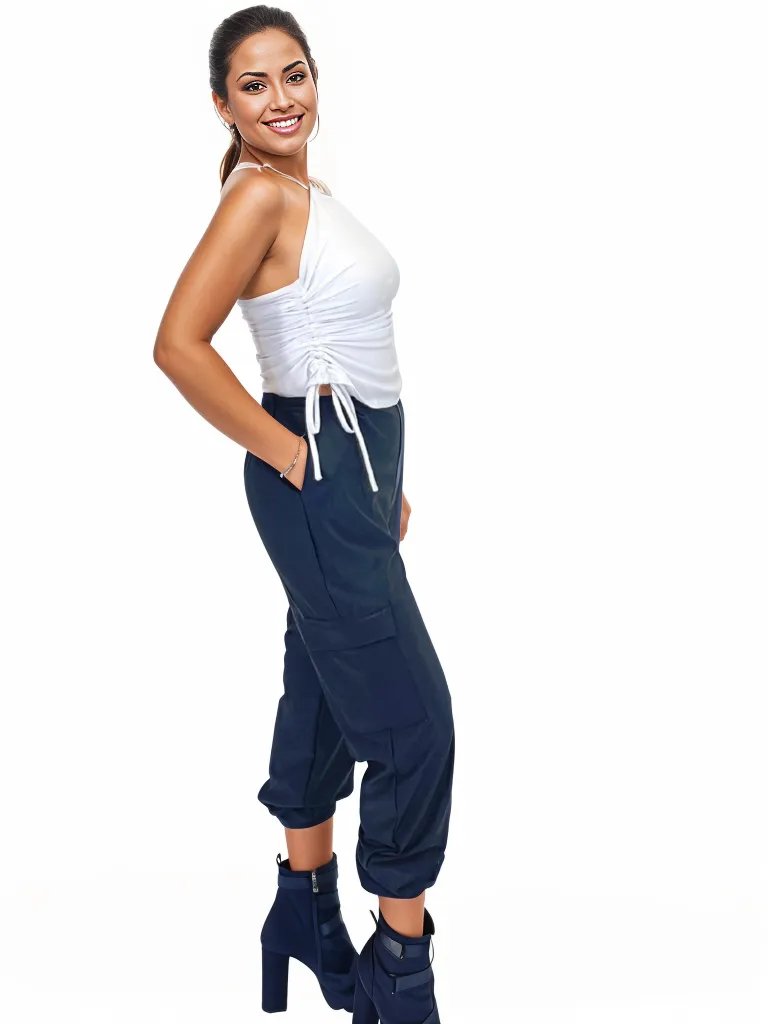 High Neck Drawstring Halter Crop Top – Slimming Fit, Double - Lined, Chlorine - Resistant Fabric White - Tenku Designs