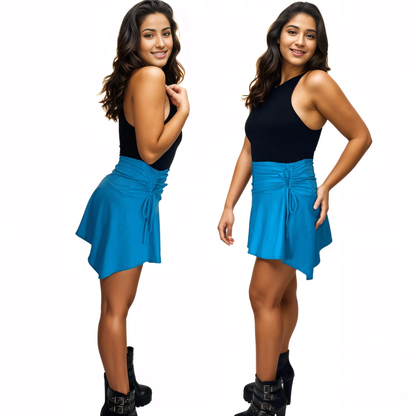 High - Rise Tummy Control Ruched Extra Mini Skirt – Adjustable Asymmetrical Drawstring Skirt Blue - Tenku Designs