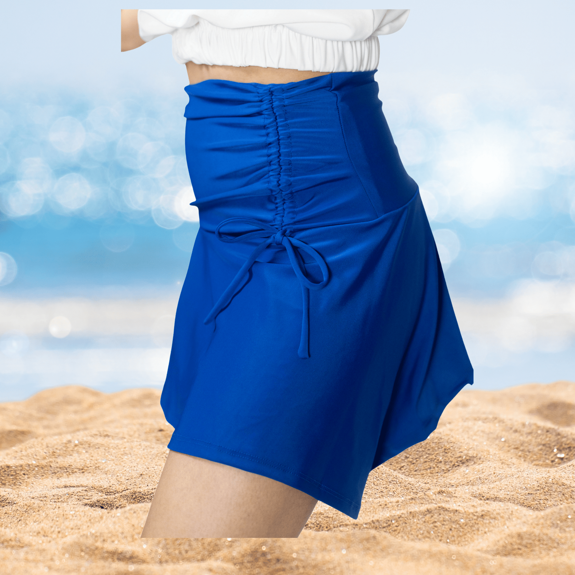 High - Rise Tummy Control Ruched Extra Mini Skirt – Adjustable Asymmetrical Drawstring Skirt Cobalt Blue - Tenku Designs