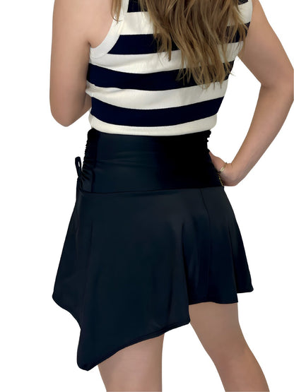 High - Rise Tummy Control Ruched Mini Skirt – Black - Tenku Designs
