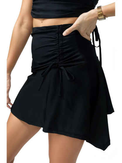 High - Rise Tummy Control Ruched Mini Skirt – Black - Tenku Designs