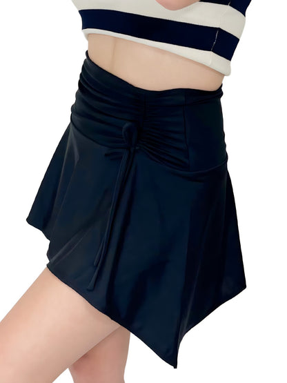 High - Rise Tummy Control Ruched Mini Skirt – Black - Tenku Designs