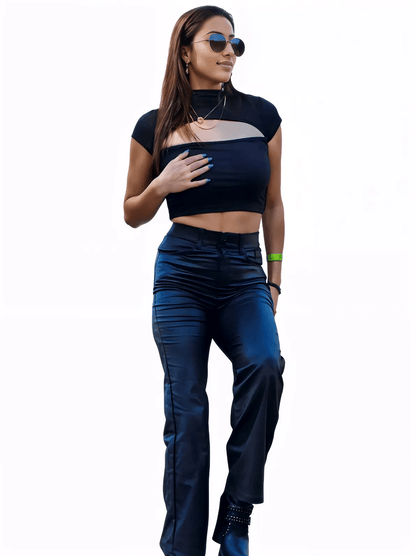 High Waisted Leather - Like Flare Pants - Tenku Designs