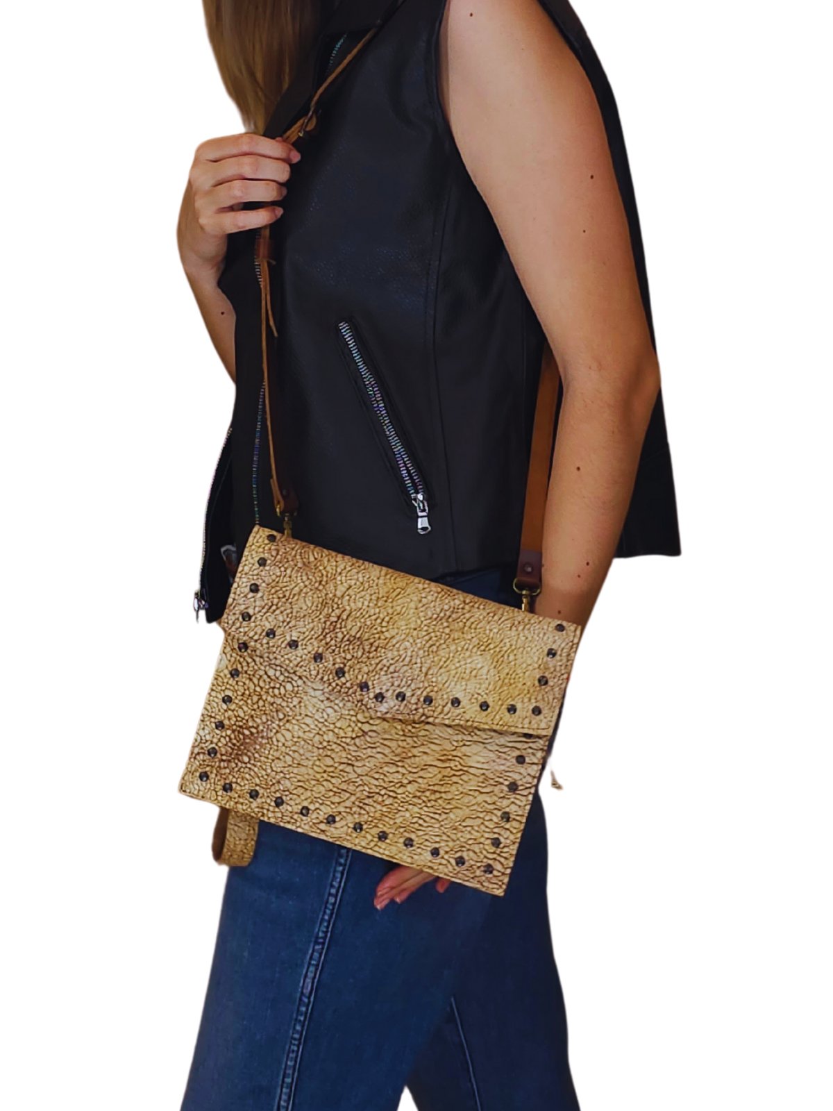 Hybrid Crosboddy Hand Wrist Bag Crocodile Embossed Beige Light Yellow - Tenku Designs