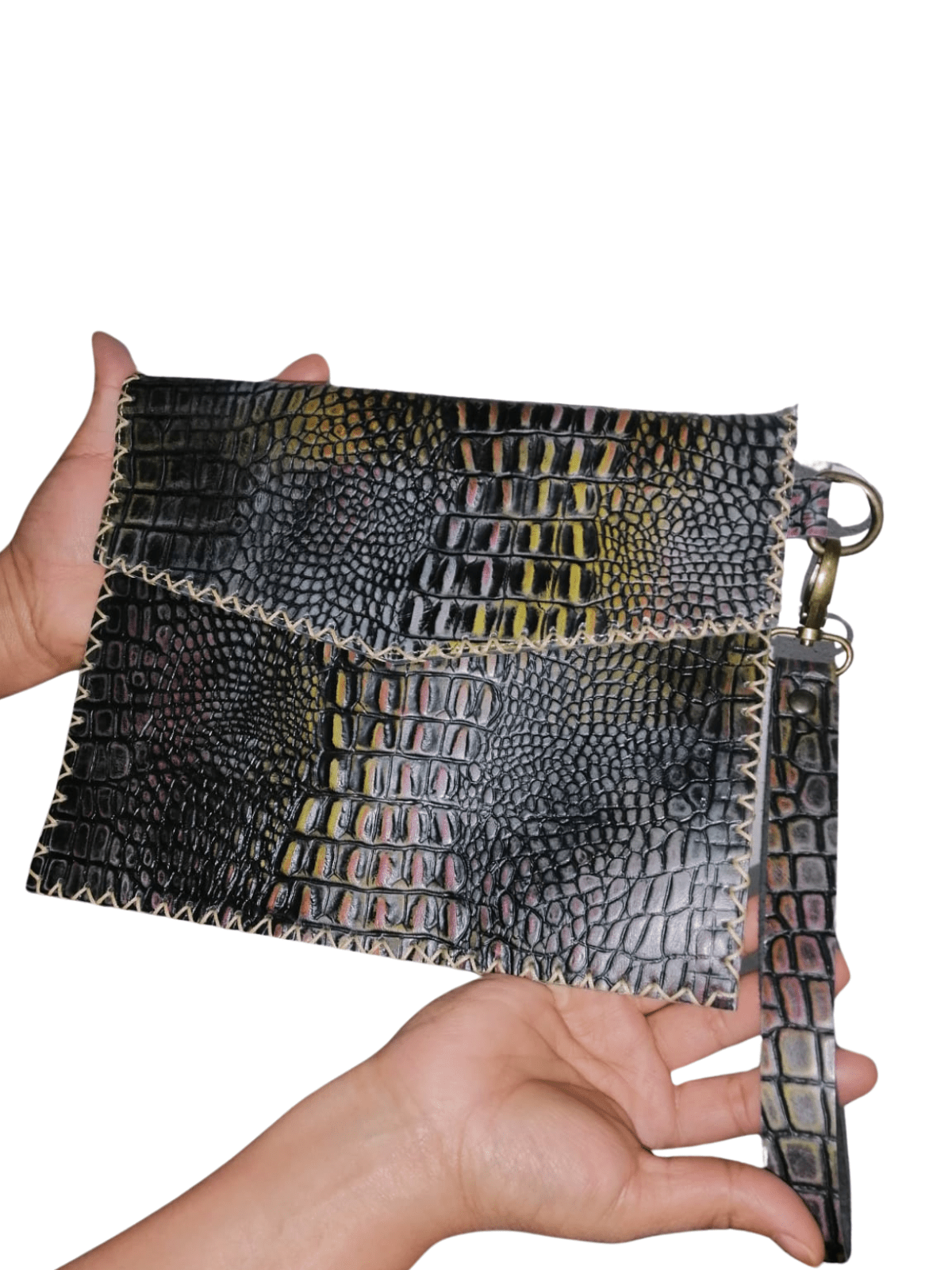 Hybrid Crosboddy Hand Wrist Bag Crocodile Embossed Black - Tenku Designs